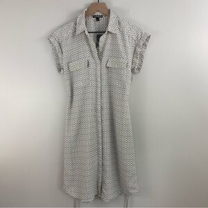 Express Cream Geometric Button-up Shift Dress